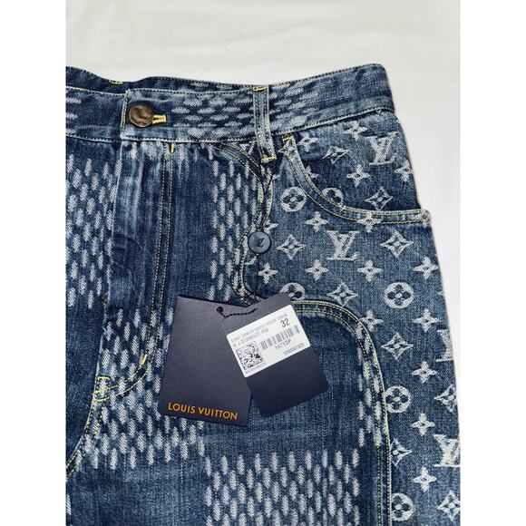 Louis Vuitton x Nigo Giant Damier Waves Monogram Logo Blue Denim Jeans Pants 32 - Picture 6 of 16